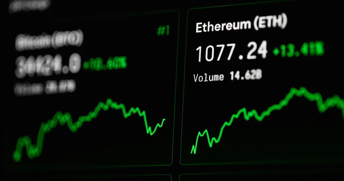 Ethereum and Bitcoin prices on a crypto trading screen — the market a Canadian OTC desk fills